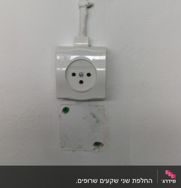 שקע חשמל לבן מותקן על קיר